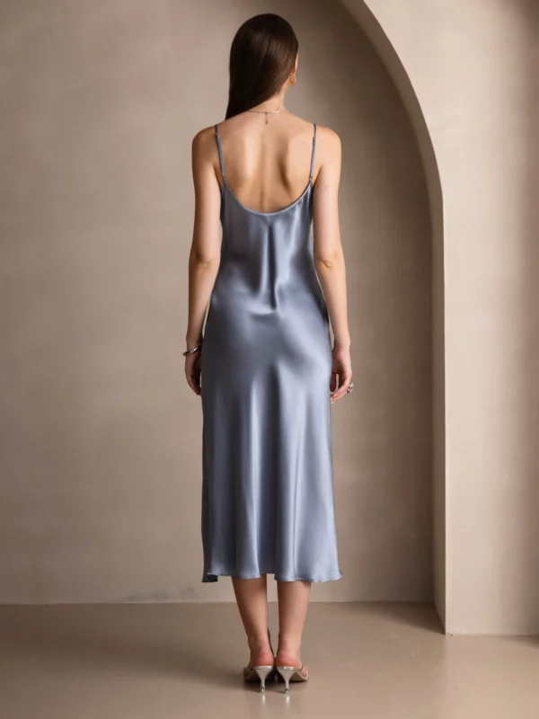 100% mulberry Silk charmeuse Spaghetti Strap Midi Dress - Image 7