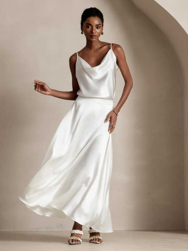 19Momme Mulberry Silk charmeuse A Line Maxi Skirt with Lining - Image 3