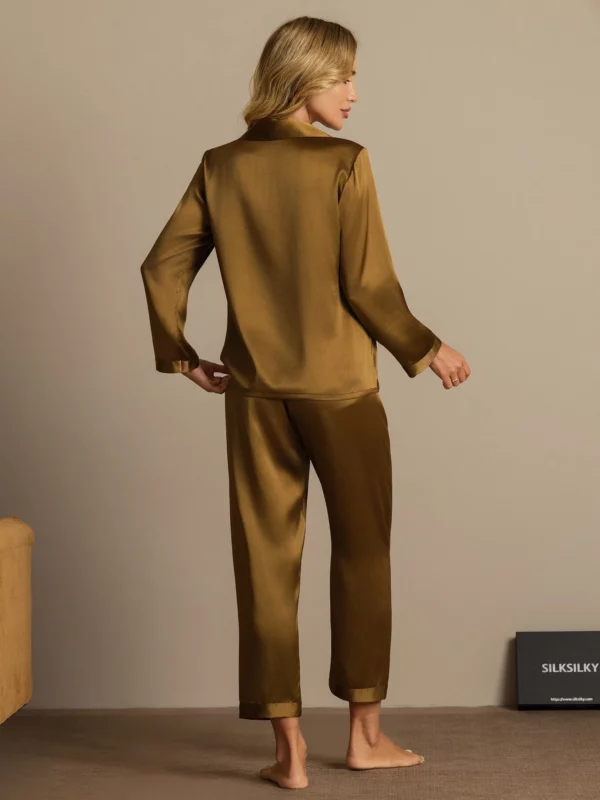 100% Mulberry Silk Women's Long Sleeve Silk charmeuse Pajamas Set - Image 4