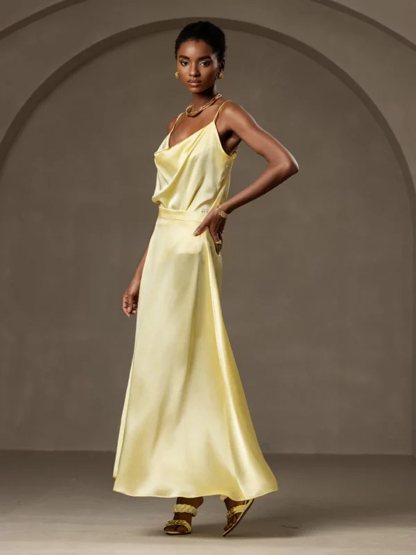 19Momme Mulberry Silk charmeuse A Line Maxi Skirt with Lining - Image 10