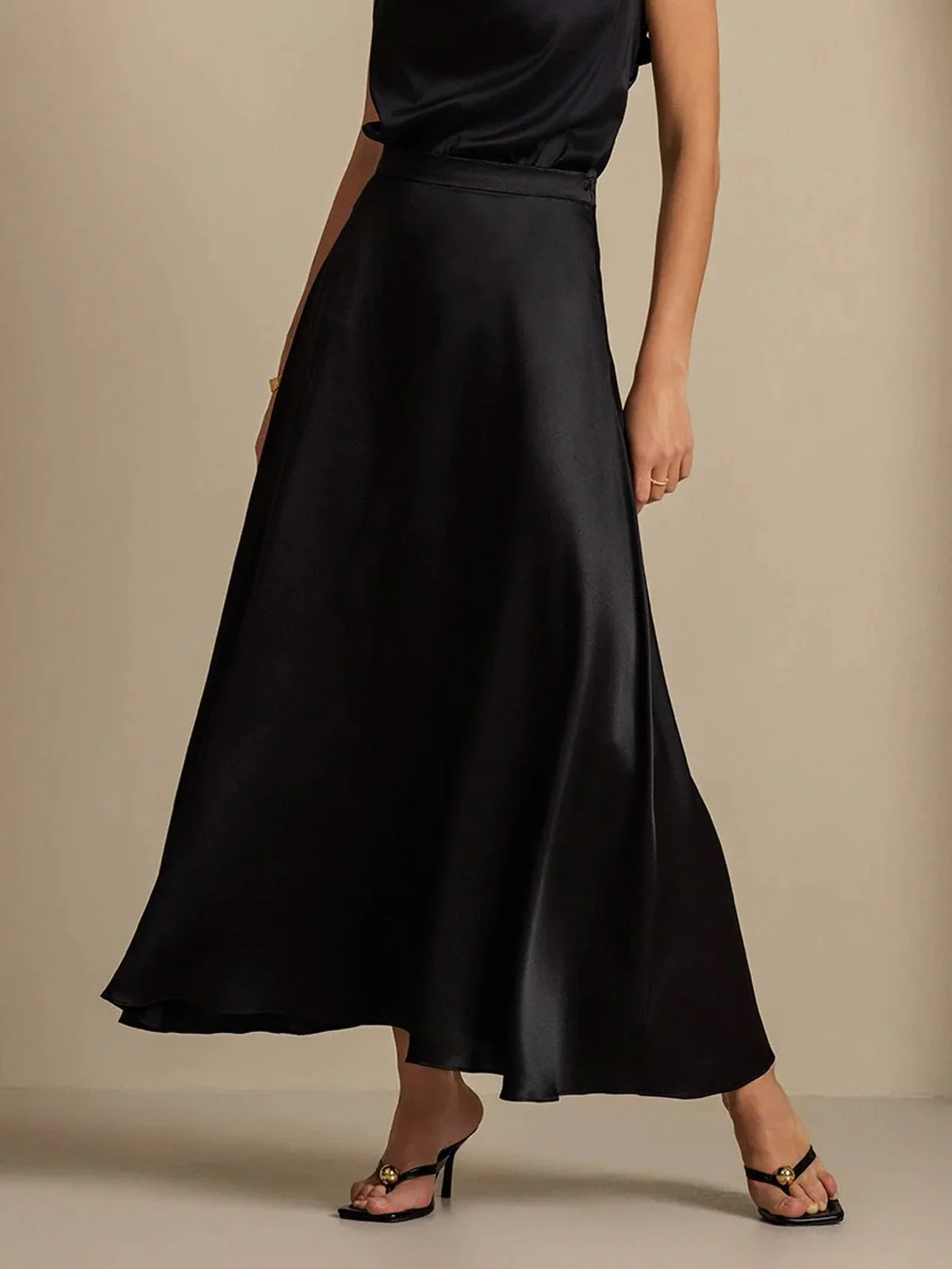 19Momme Mulberry Silk charmeuse A Line Maxi Skirt with Lining - Image 1