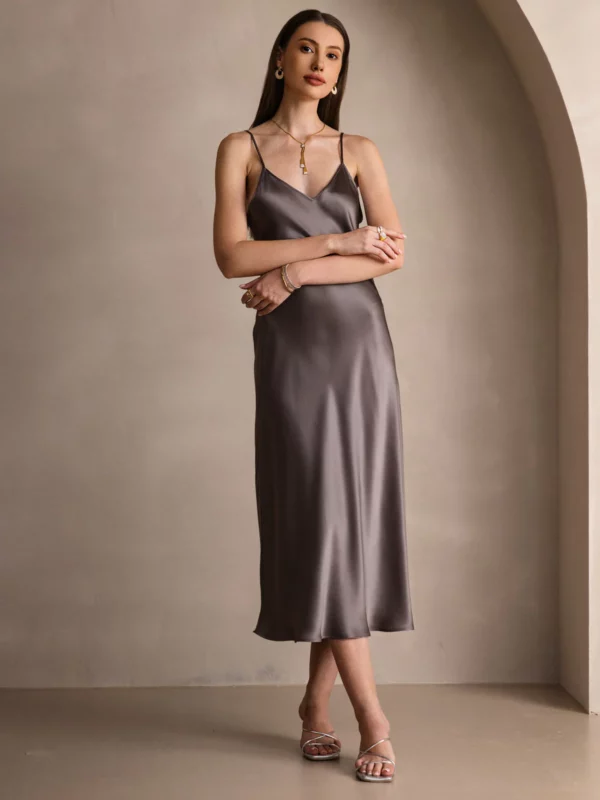 100% mulberry Silk charmeuse Spaghetti Strap Midi Dress - Image 10