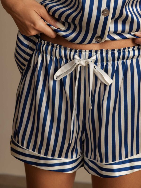 100% mulberry silk Women's Notch Collar short print Stripe silk Pajamas Set - Image 6