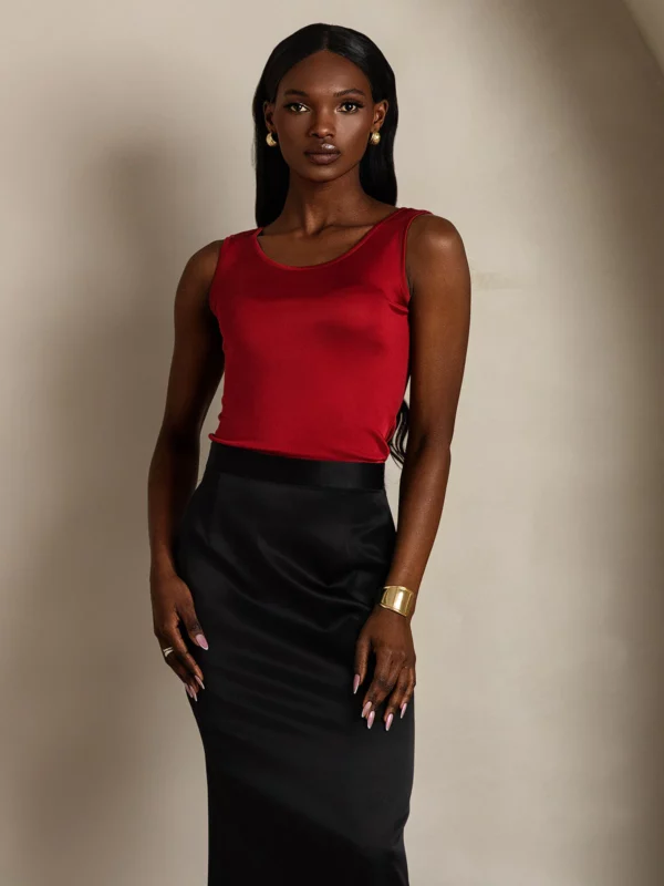 19Momme 100% mulberry Silk Sleeveless Round Neck Women's Tank Top - Image 8