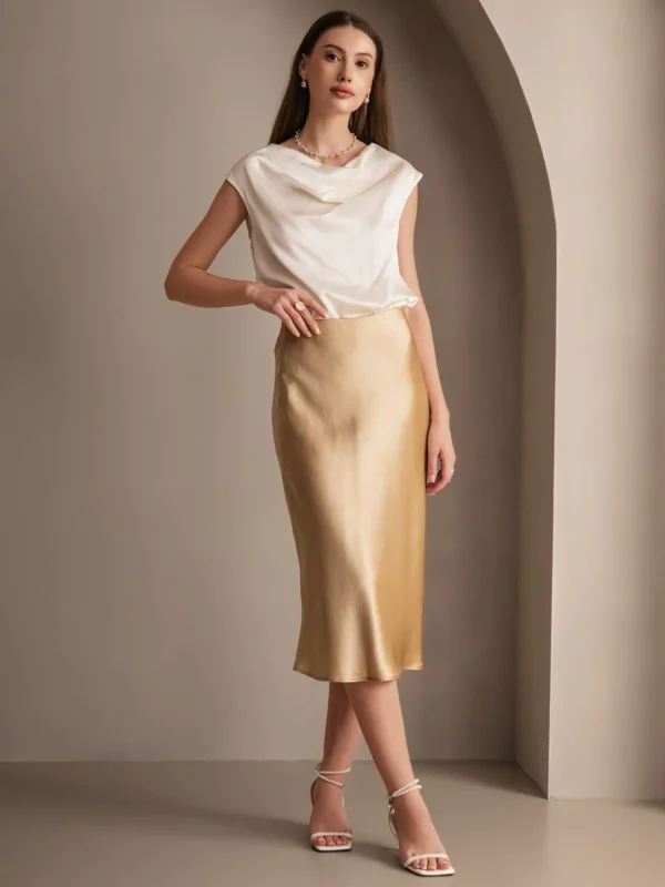 19Momme 100% Mulberry Silk charmeuse Stretch Long Straight Skirt - Image 12