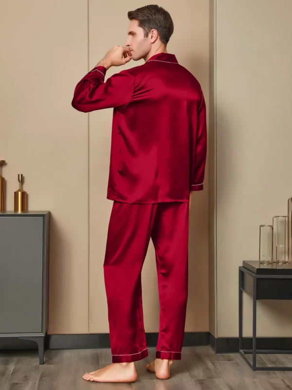 100% mulberry silk men's Long Sleeve Pajamas Set with outlines silhouette - Image 5