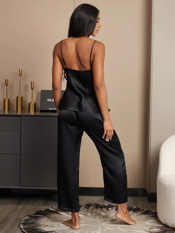 100% mulberry Silk women's Spaghetti Strap V Neck Cami & Pants Set - Image 4