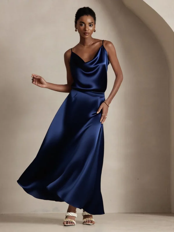 19Momme Mulberry Silk charmeuse A Line Maxi Skirt with Lining - Image 5