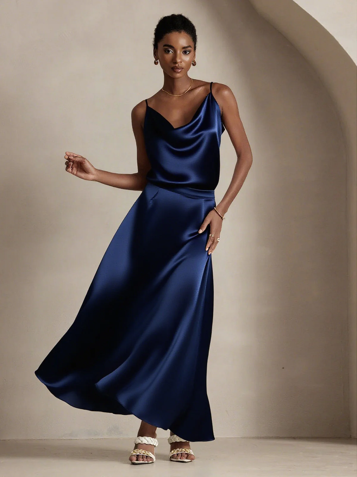 19Momme Mulberry Silk charmeuse A Line Maxi Skirt with Lining - Image 5