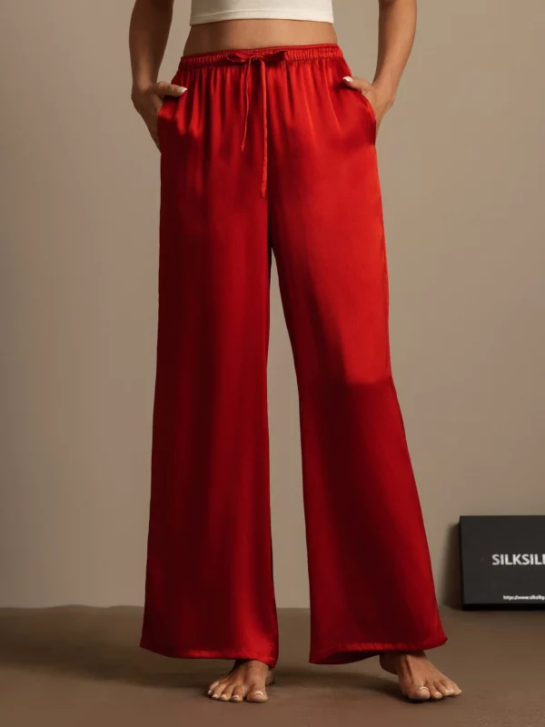 19Momme women's 100% Mulberry Silk Wide Leg Pants - Image 8