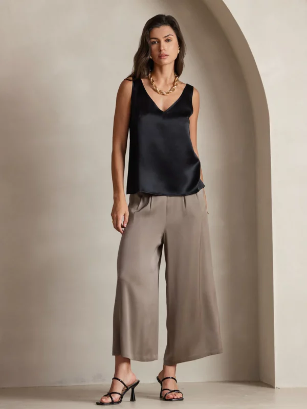 Women's 19Momme Silk Sleeveless V Neck Satin Tank Top with V Back Design - Image 10