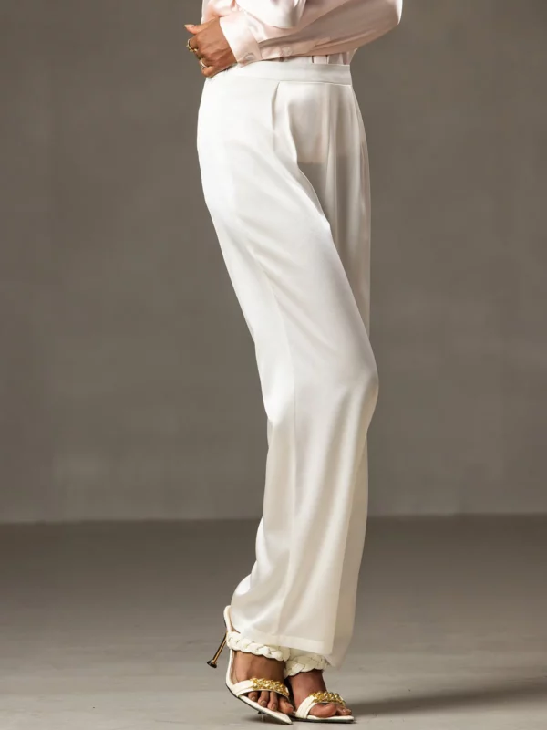 19Momme Women's mulberry Silk High Waist Wide Leg Pants