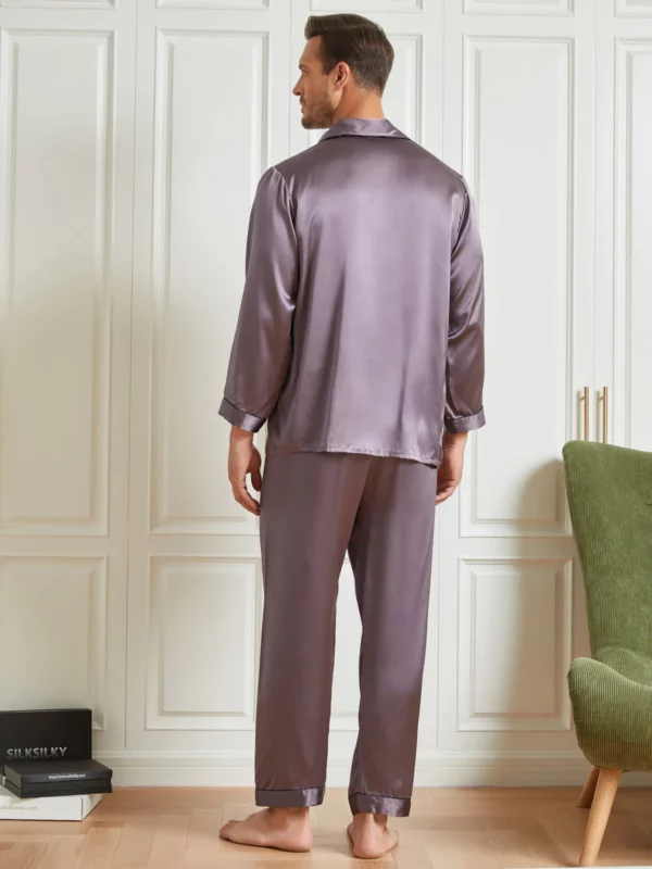 100% mulberry silk men's Long Sleeve Pajamas Set with outlines silhouette - Image 7