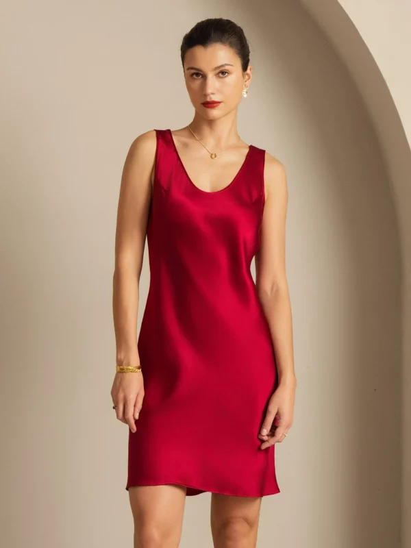 Women's mulberry Silk Sleeveless U-Neck Short Nightgown & Lounge dress - Image 5