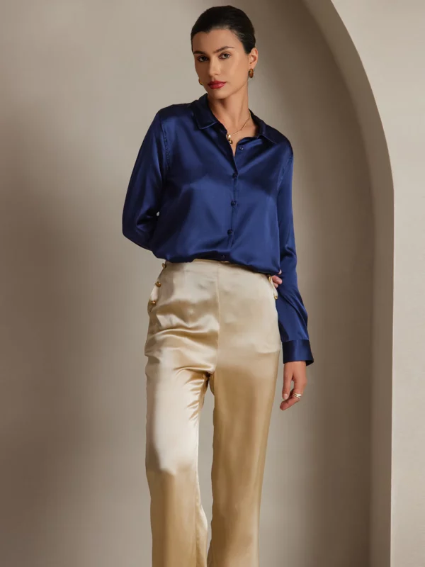 mulberry Silk 19Momme Long Lapel Collar Women's Shirt with Button Up Design - Image 3