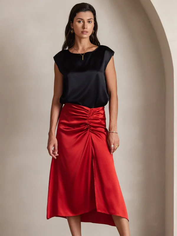 19Momme mulberry Silk Cap Sleeve Round Neck Women's Top - Image 4