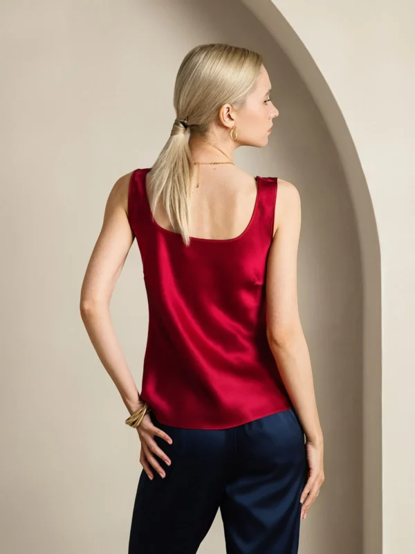 Women's 19Momme Silk Sleeveless U Neck Satin Tank Top - Image 9