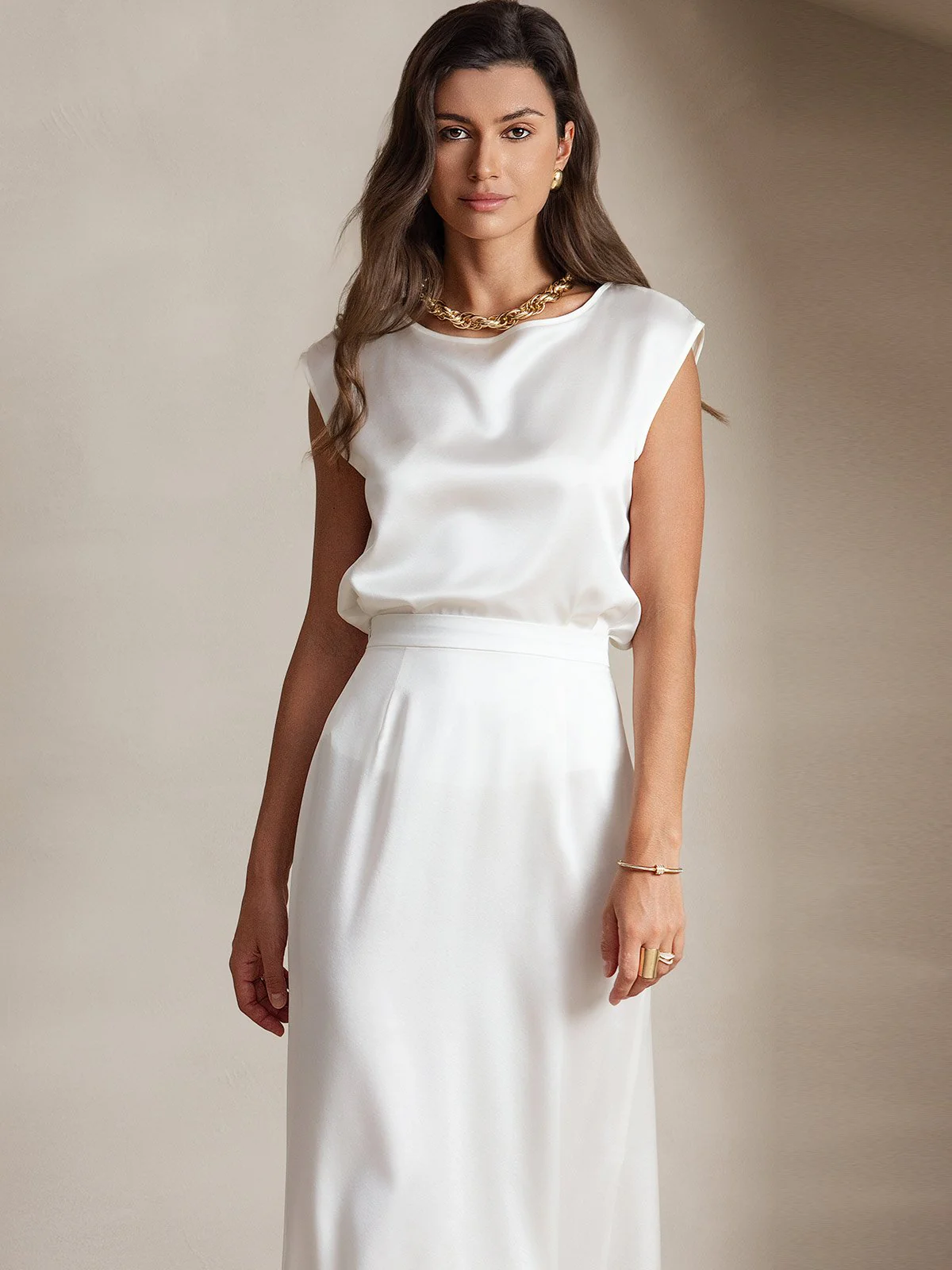 19Momme mulberry Silk Cap Sleeve Round Neck Women