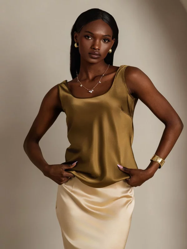 Women's 19Momme Silk Sleeveless U Neck Satin Tank Top - Image 10