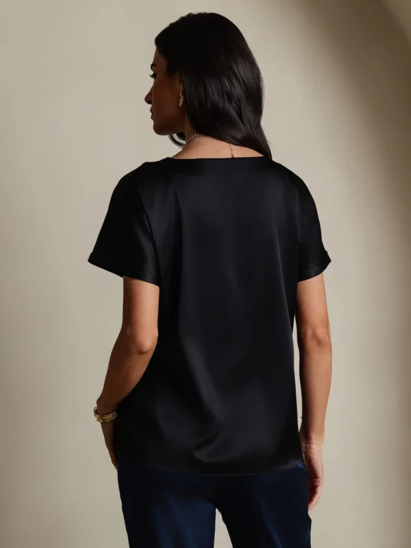 19Momme mulberry Silk Short Sleeve Boat Neck Women's T-Shirt - Image 5