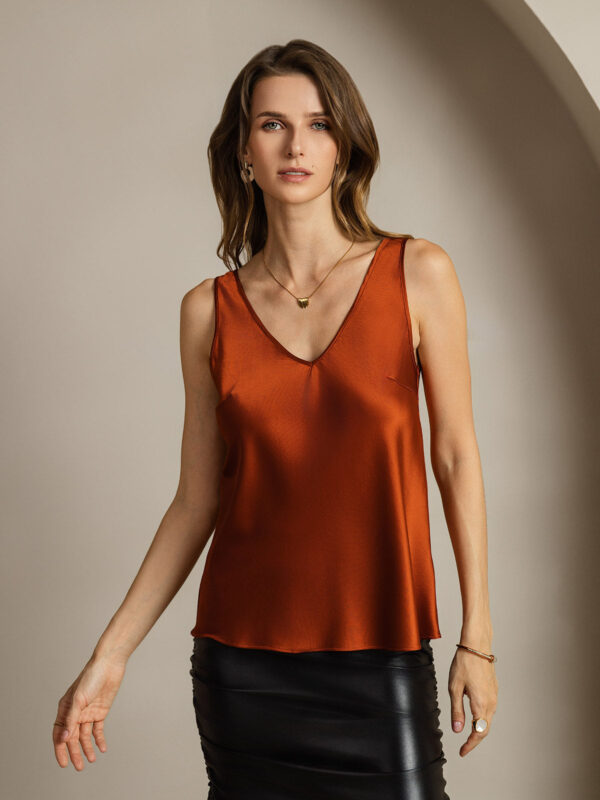 Women's 19Momme Silk Sleeveless V Neck Satin Tank Top with V Back Design - Image 12