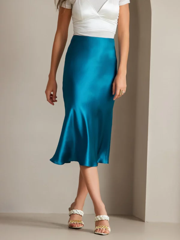 19Momme 100% Mulberry Silk charmeuse Stretch Long Straight Skirt - Image 15
