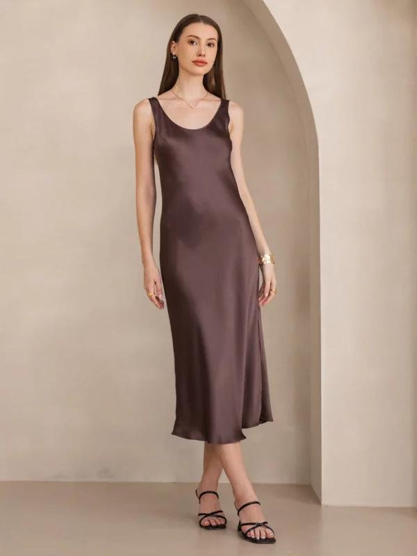 100% mulberry Silk charmeuse Sleeveless U Neck Midi Dress - Image 9