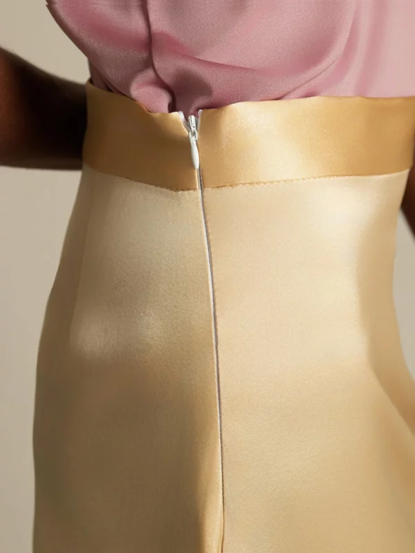 19 momme Mulberry Silk A Line Long Slit satin Skirt with Zipper Design - Image 5