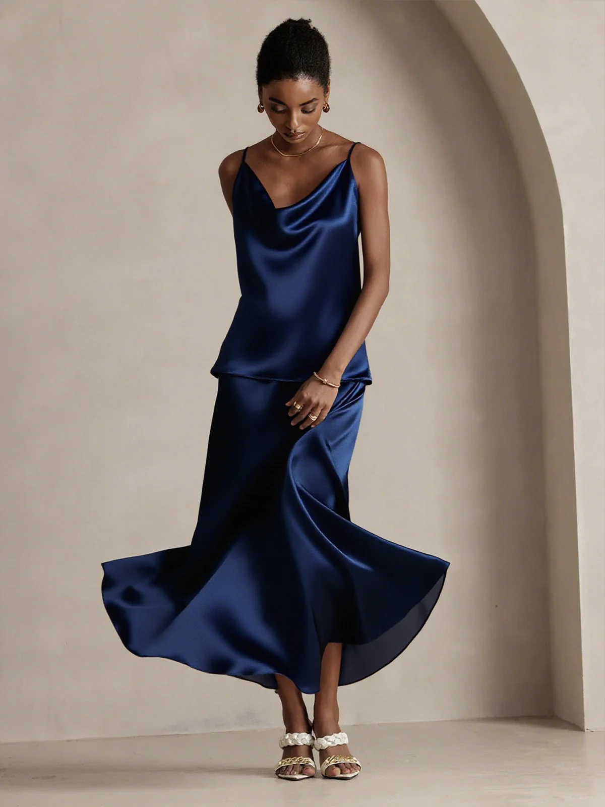 19Momme Mulberry Silk charmeuse A Line Maxi Skirt with Lining - Image 6