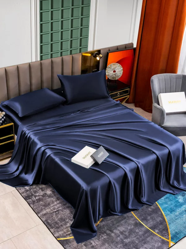 25Momme 4Pcs 100% mulberry Silk bedding Set Fitted&Flat Sheets+2x Pillowcases - Image 12