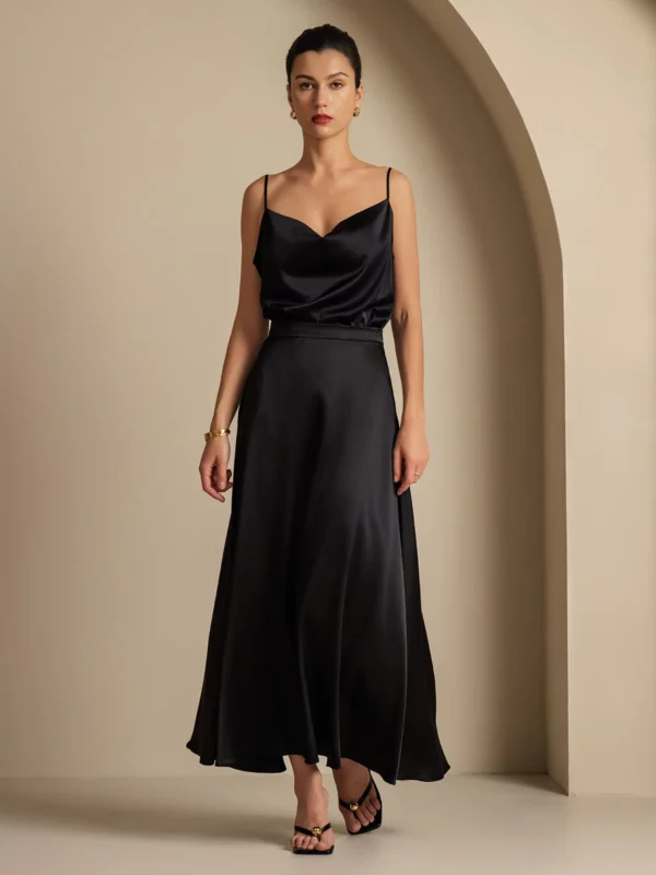 19Momme Mulberry Silk charmeuse A Line Maxi Skirt with Lining - Image 8