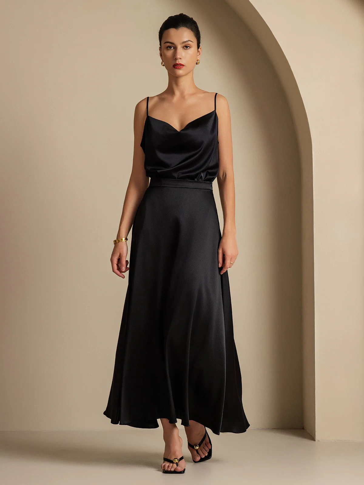 19Momme Mulberry Silk charmeuse A Line Maxi Skirt with Lining - Image 8