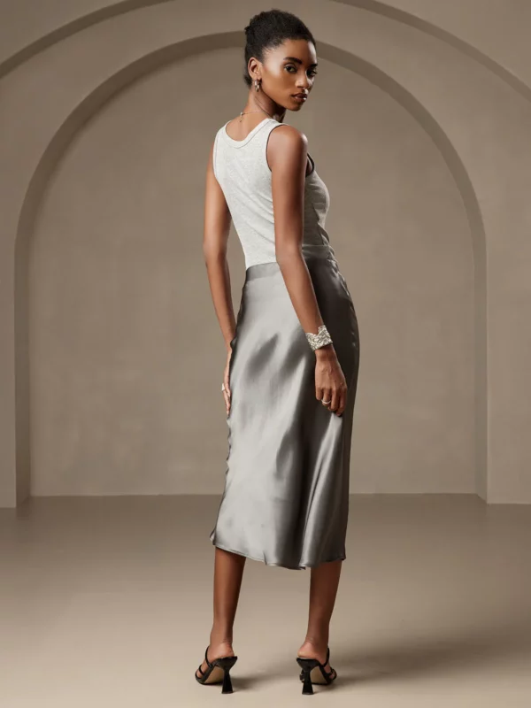 19Momme 100% Mulberry Silk charmeuse Stretch Long Straight Skirt - Image 7