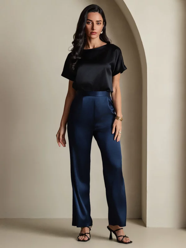 19Momme mulberry Silk Short Sleeve Boat Neck Women's T-Shirt - Image 6