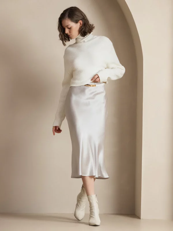 19Momme 100% Mulberry Silk charmeuse Stretch Long Straight Skirt - Image 9