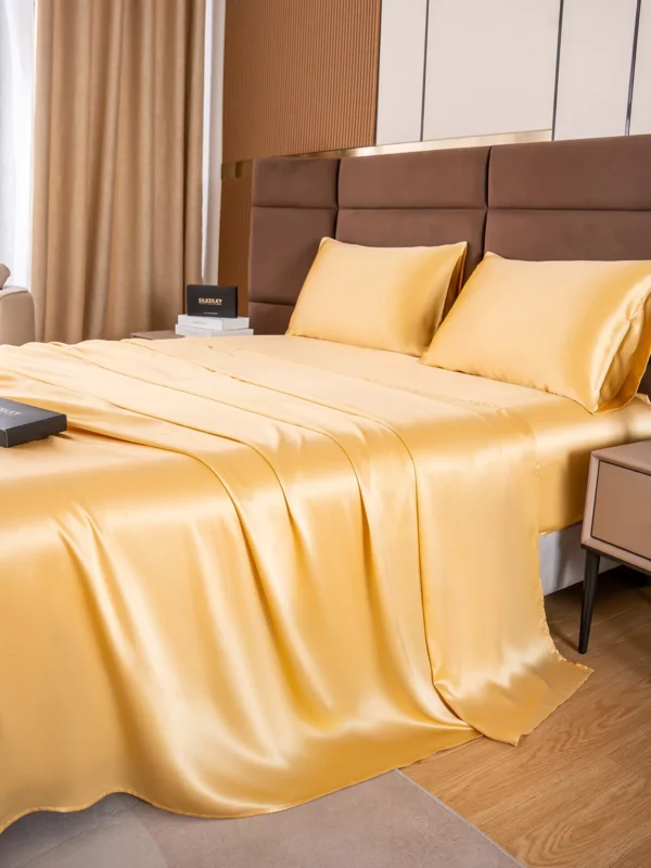 19Momme 4Pcs pure mulberry Silk bedding Set Fitted&Flat Sheets+2x Pillowcases - Image 8