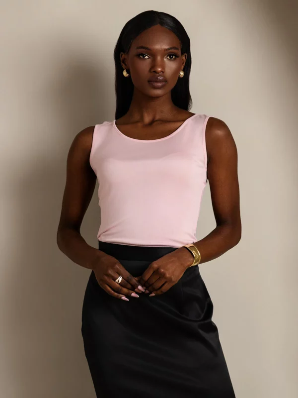 19Momme 100% mulberry Silk Sleeveless Round Neck Women's Tank Top - Image 10