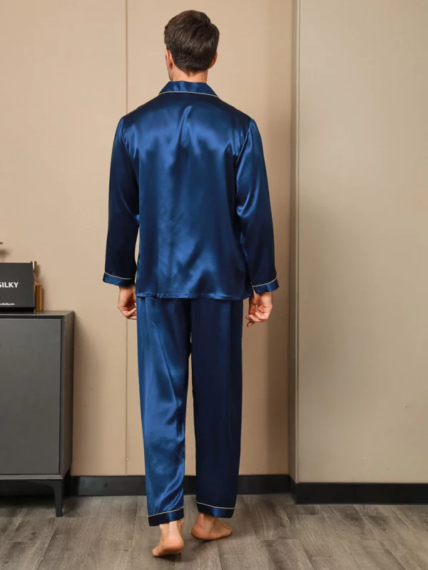 100% mulberry silk men's Long Sleeve Pajamas Set with outlines silhouette - Image 6