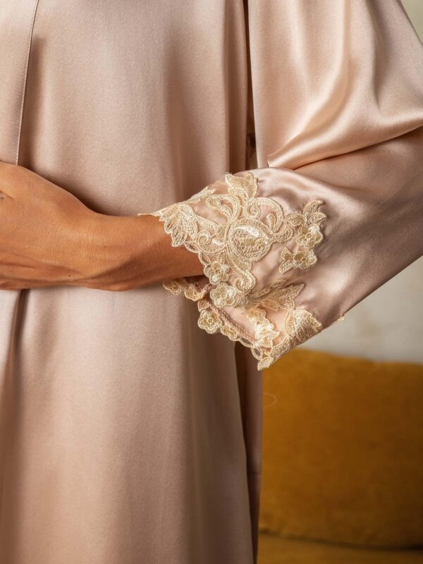 Elegant Pure mulberry Silk charmeuse Nightgown & Robe Set 2Pcs with lace design - Image 3