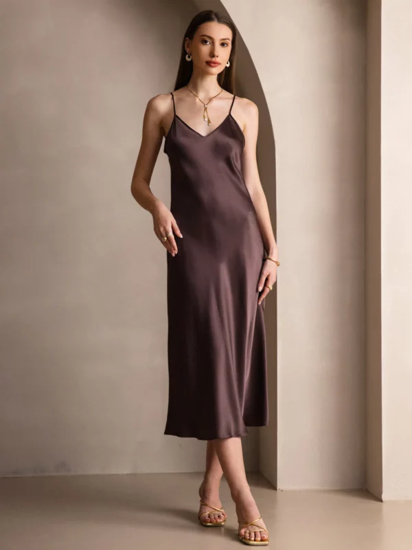 100% mulberry Silk charmeuse Spaghetti Strap Midi Dress - Image 8