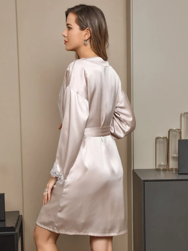 100% Mulberry Silk Lace Short Nightgown&Robe Set with Split Design - Image 2