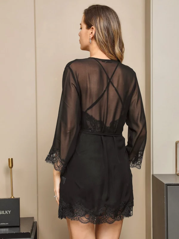 100% Mulberry Silk V Neck sexy Sheer Nightgown & Robe Set with lace - Image 8