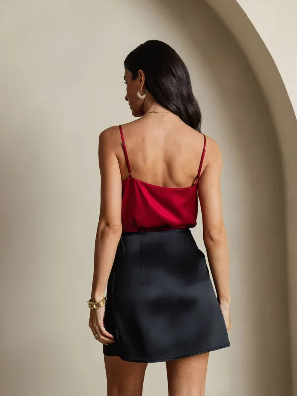 19Momme 100% mulberry Silk satin A Line Wrap Mini Skirt with Tie Waist Design - Image 5