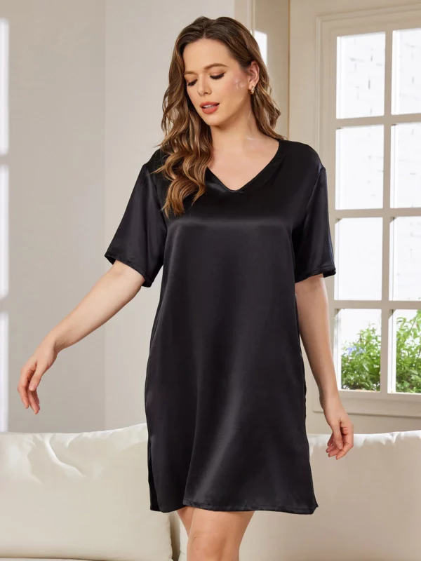 100% mulberry silk Women's Half Sleeve V-neck Short Nightgown - Image 6