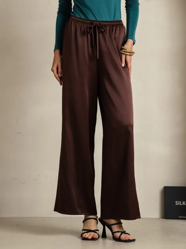 19Momme women's 100% Mulberry Silk Wide Leg Pants - Image 5