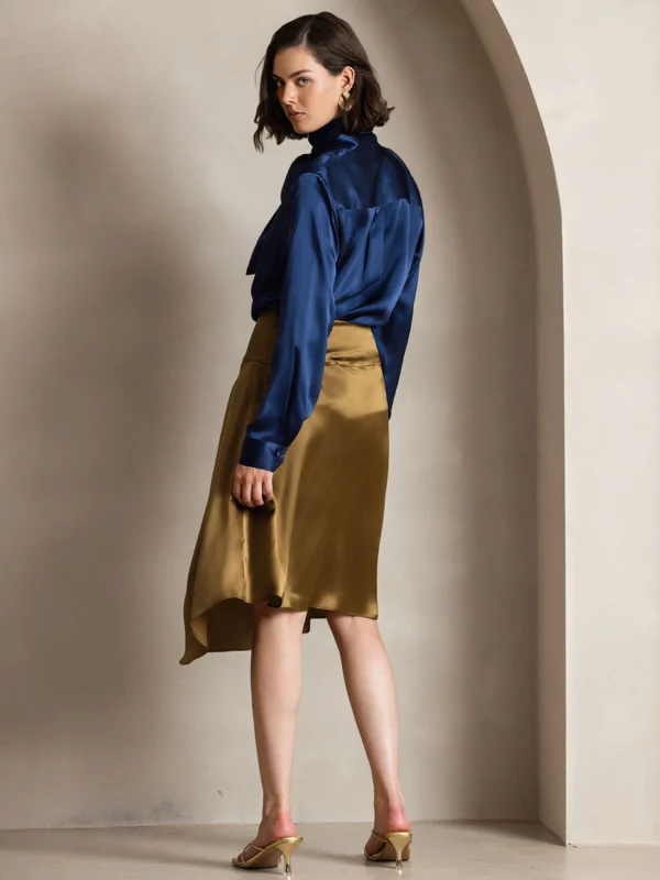 19 momme mulberry Silk Long Sleeve High Neck Bow Tie Blouse - Image 4