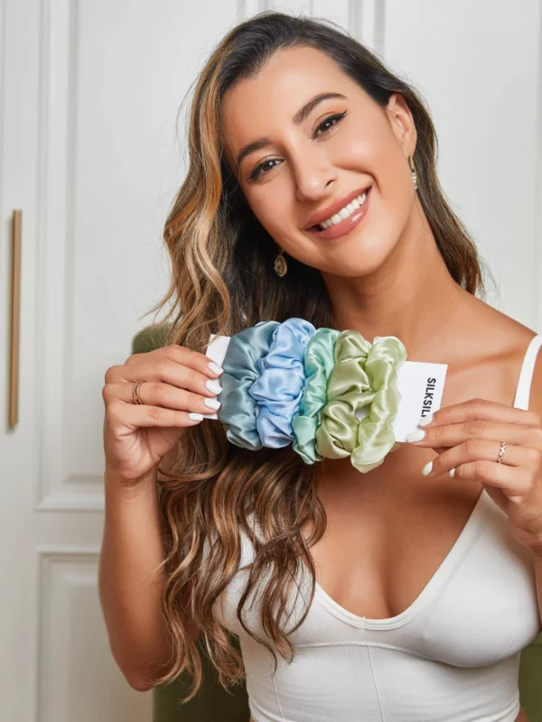 19 Momme 5Pcs 100% mulberry Silk Midnight Scrunchies Bundle - Middle - 3.5cm - Image 6