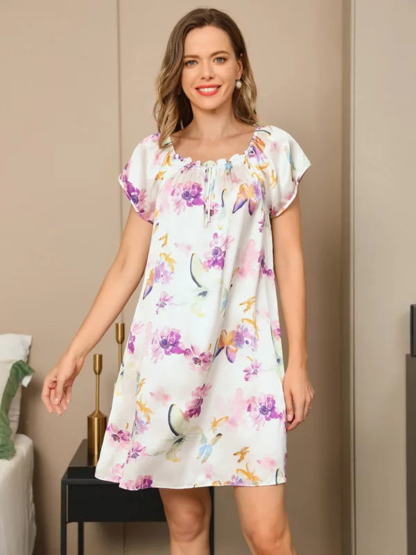 100% mulberry Silk Cap Sleeve Square Neck Short Nightgown - Image 6