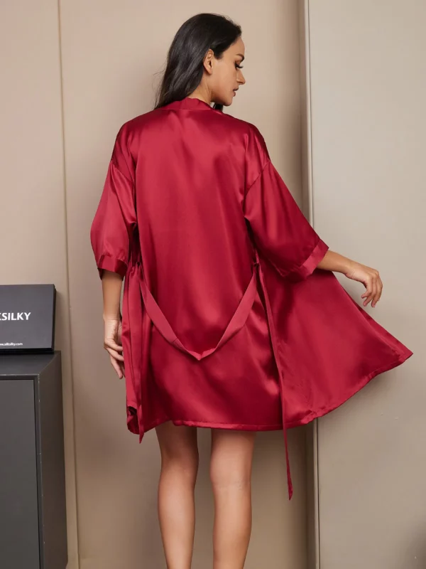 100% mulberry Silk Women's Silk Spaghetti Strap V-neck Camisole Set & satin Robe 3Pcs - Image 3