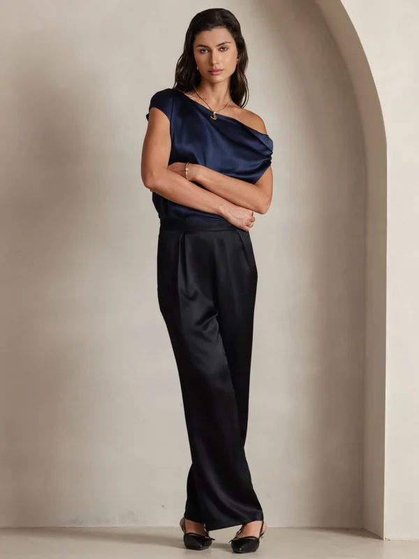 19Momme Women's mulberry Silk High Waist Wide Leg Pants - Image 4